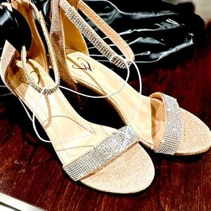 Windsor Nude block heal rhinestone embellished ankle strap - #prom size 7